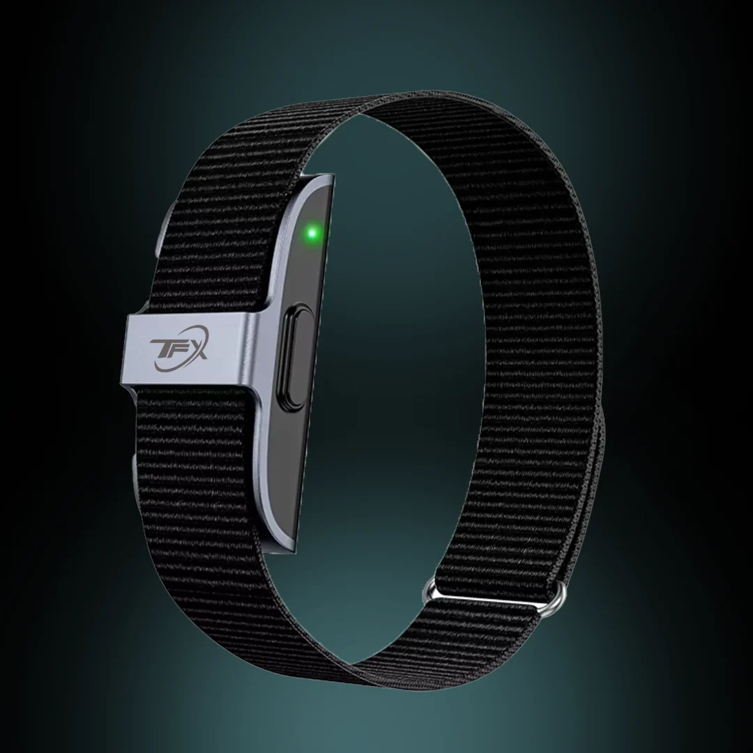 a black band with a green light